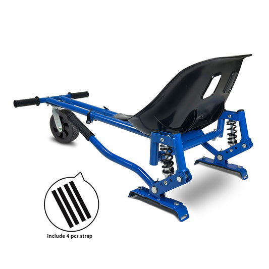 Top view showcasing the ergonomic design of the RIDEO Hoverboard Go-Kart A5, featuring a comfortable seat and adjustable frame for all age groups.Includes 4 hoverboard straps.