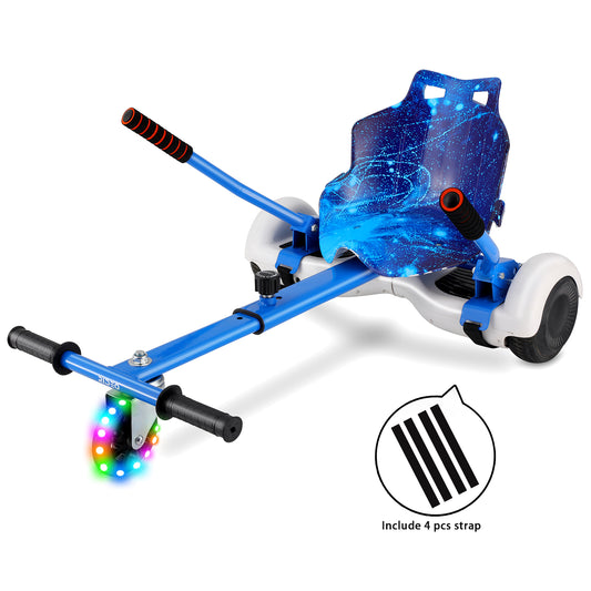 Top view showcasing the ergonomic design of the RIDEO Hoverboard Go-Kart A4, featuring a comfortable seat and adjustable frame for all age groups.Includes 4 hoverboard straps.