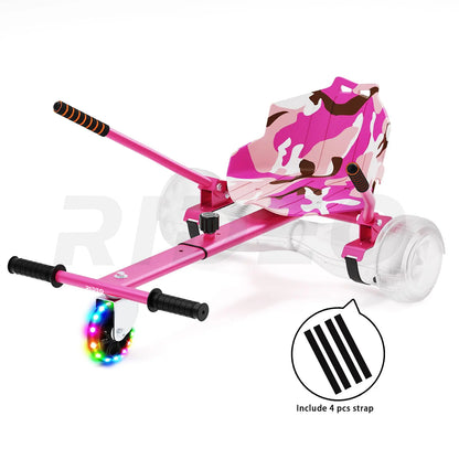 Top view showcasing the ergonomic design of the RIDEO Hoverboard Go-Kart A4, featuring a comfortable seat and adjustable frame for all age groups.Includes 4 hoverboard straps.